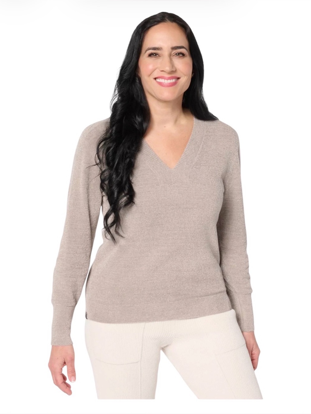 Barefoot Dreams CozyChic Ultra Lite Pointelle Rib V Neck Pullover Gray - Size XL